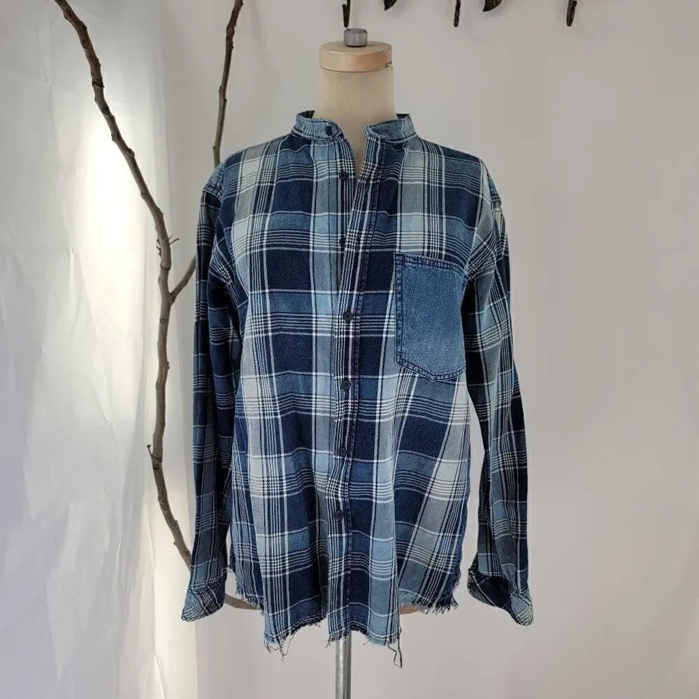 Current/elliot plaid print denim button shirt